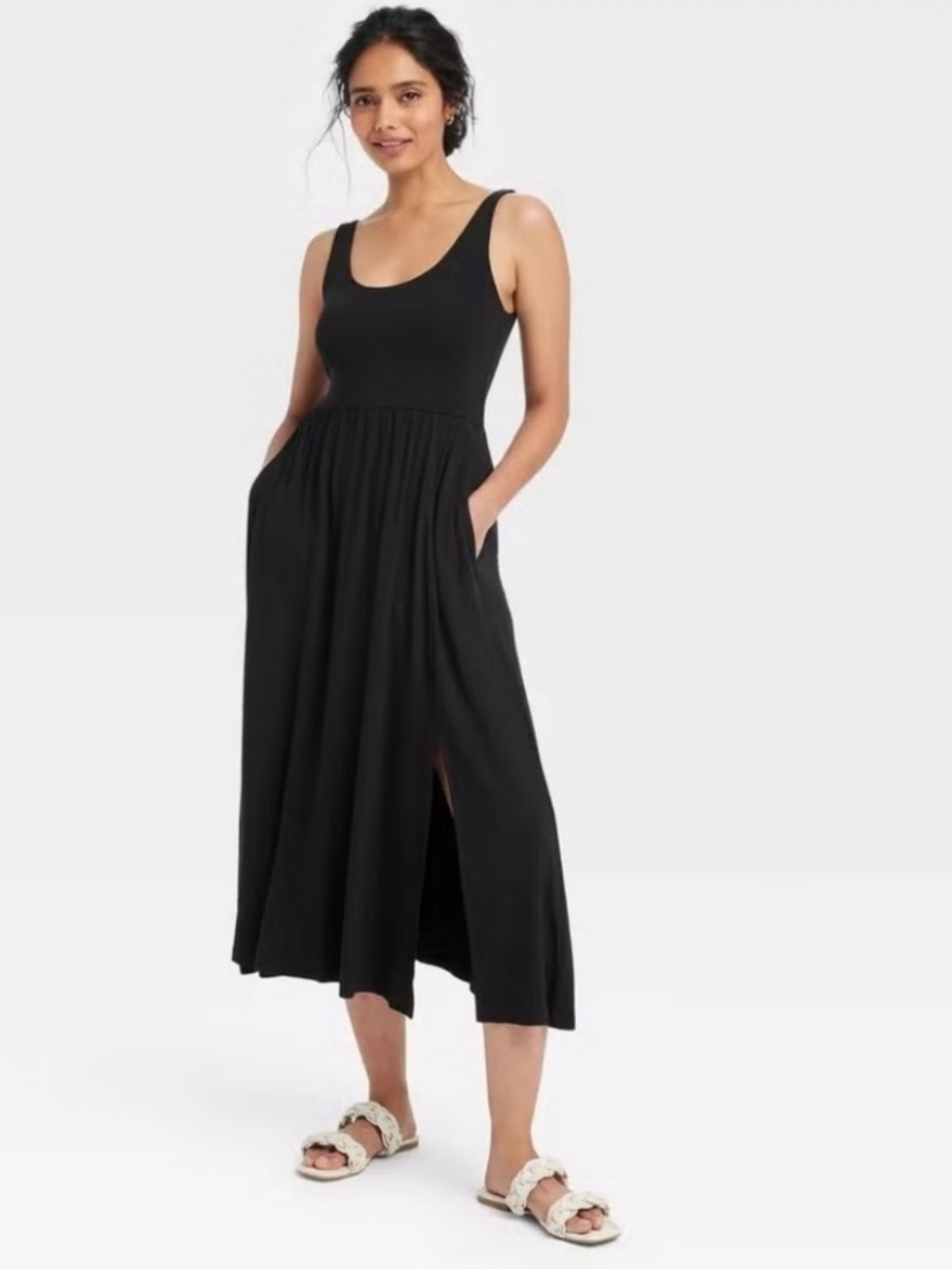 A New Day Dark Olive Green Tank Midi Ballet Dress Size Medium